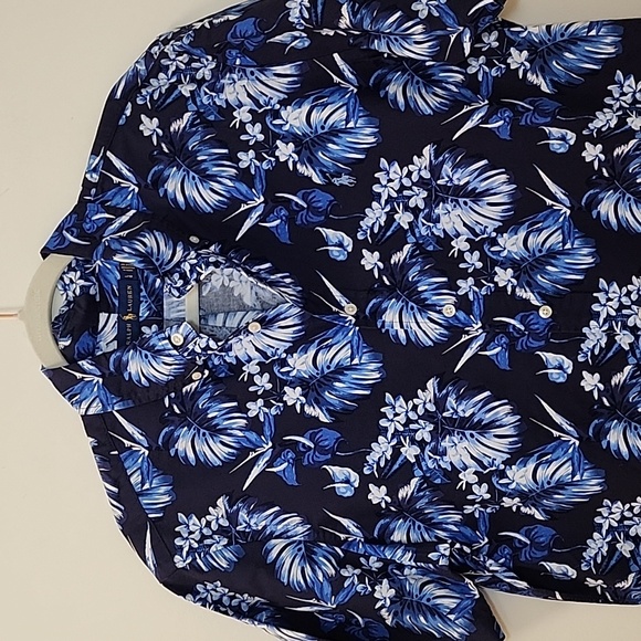 Polo Ralph Lauren Mens Classic Blue Floral-Print Cotton Shirt L - Picture 3 of 16